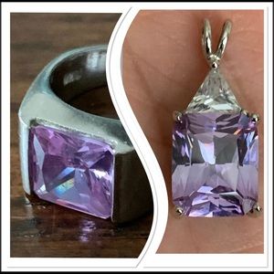 Sterling Silver 925 Pendants Purple Gemstone &Ring